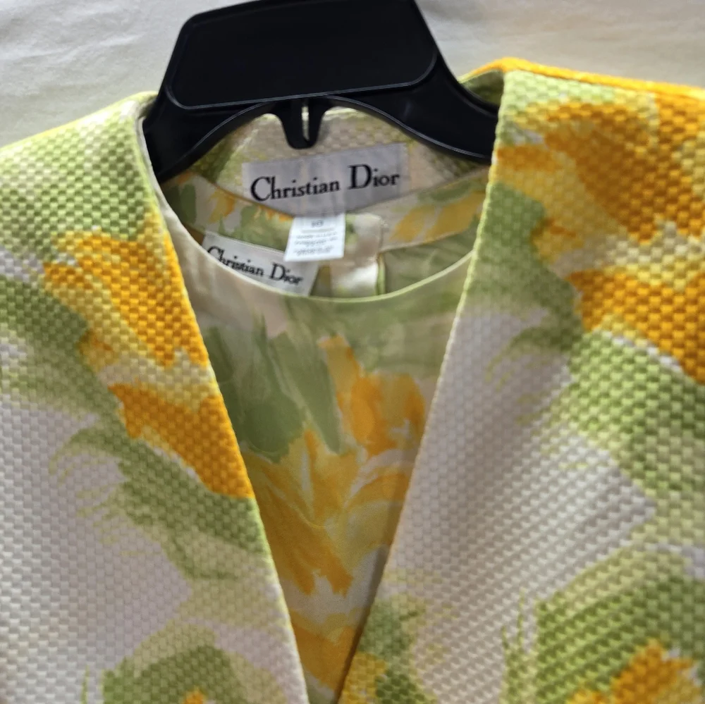 Vintage 2005 Christian Dior Women's 10 Floral Cotton Blazer & Silk Blouse New